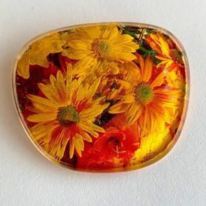 Vintage Yellow Orange Daisy Resin Floral Brooch Pin